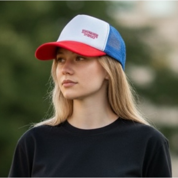 Stranger Things Mesh Snap Back Cap Trucker Hat Red White Blue Netflix Cult Show - Picture 9 of 9
